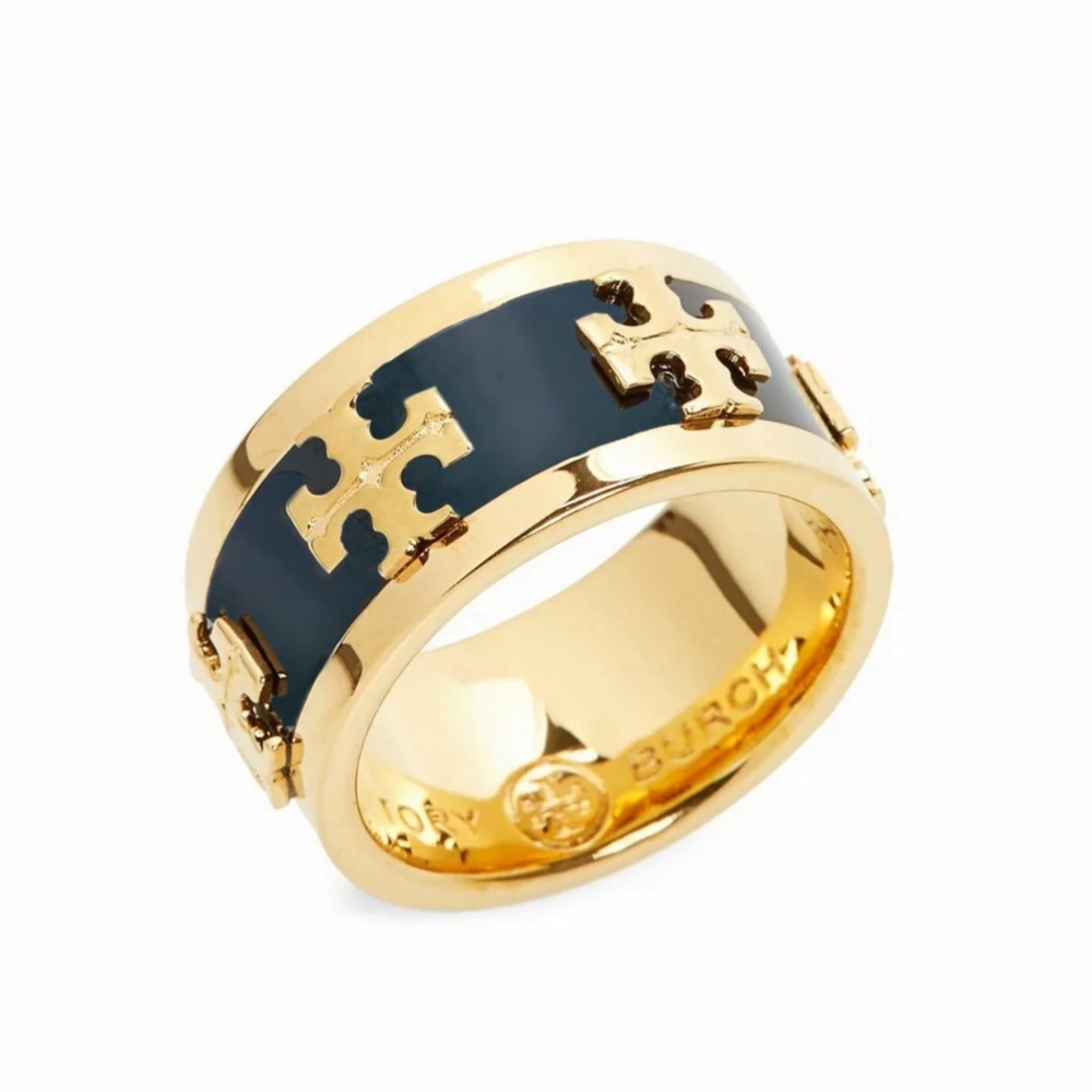 Tory Burch • Green Enamel Raised Logo Ring